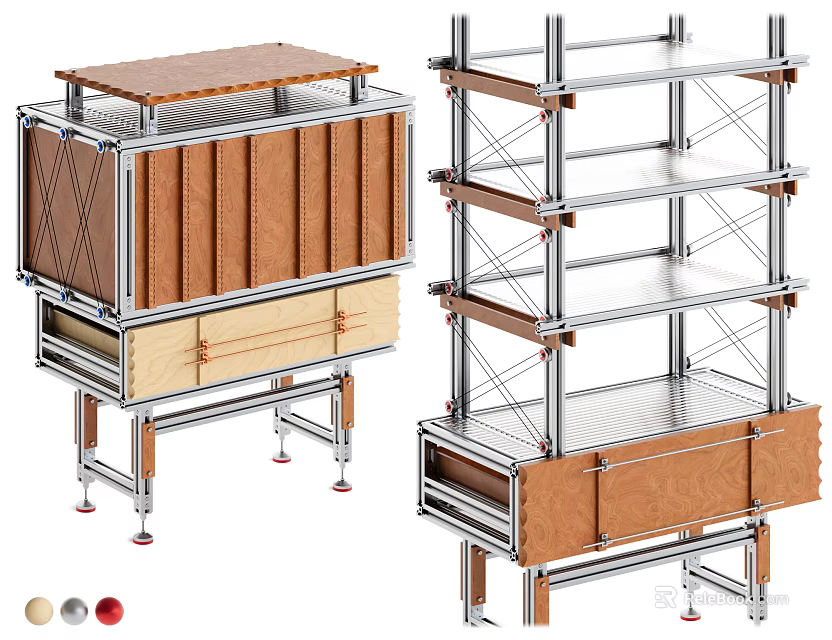 Modern Storage Shelf Unit With Metal Frame Wooden Panels And Multi Layer Design 3d model 