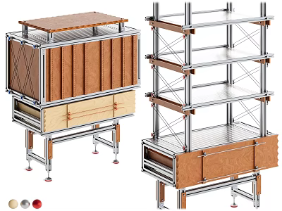 Modern Storage Shelf Unit With Metal Frame Wooden Panels And Multi Layer Design 3d model