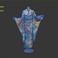 Traditional Japanese Kimono With Colorful Floral Patterns Displayed On Mannequin Stand