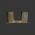 Industrial Equipment With Two Rusted Cylindrical Structures Mounted On Metal Base