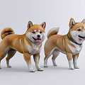 Cute Brown And White Shiba Inu Statues With Collar Standing Decorative Figurines