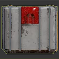 Modern Stacked Electrical Appliance With Metallic Body Red Panels And Fan