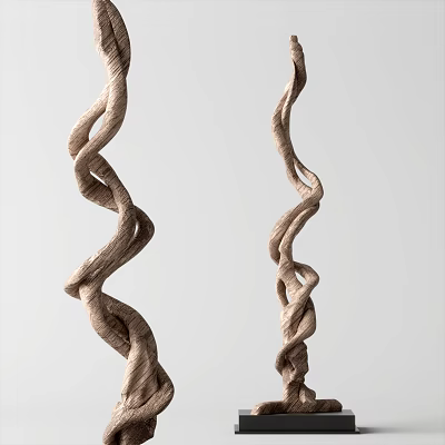Brown Spiral Sculpture Carving With Flowing Lines And Hanging Artistic Design 3d model