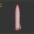 White Rocket Model with Red Accents and Sleek Aerodynamic Design Displayed on Reflective Surface 3d model