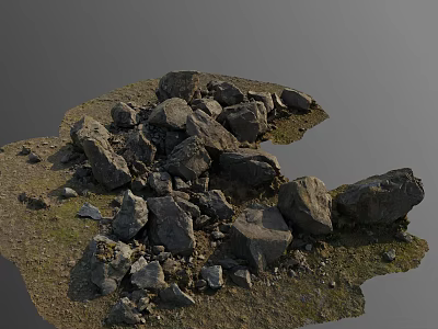Natural Stone Pile With Surrounding Soil And Lush Green Grass In Outdoor Setting 3d model