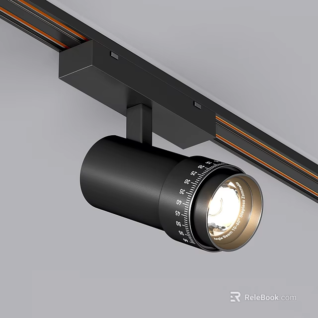 Black Track Mounted Spotlight With Adjustable Scale And Illuminated Modern Design 3d model 