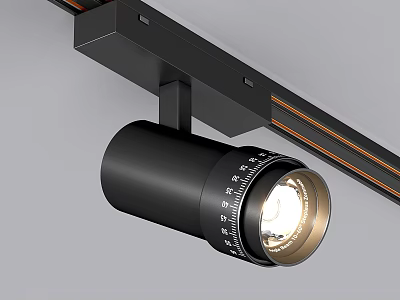Black Track Mounted Spotlight With Adjustable Scale And Illuminated Modern Design 3d model