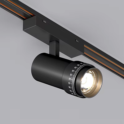 Black Track Mounted Spotlight With Adjustable Scale And Illuminated Modern Design 3d model
