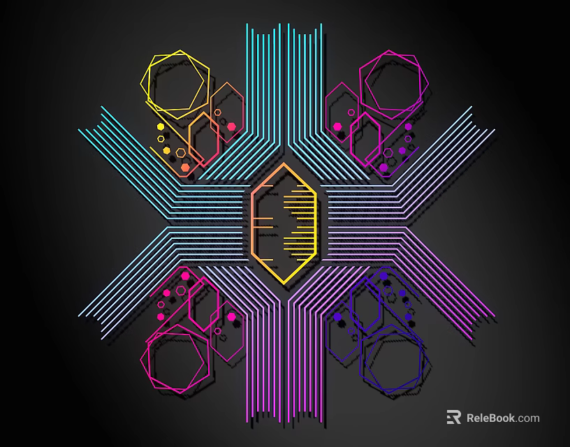 Colorful Abstract Wall Decor With Geometric Hexagons Radial Lines And Multicolored Patterns 3d model 