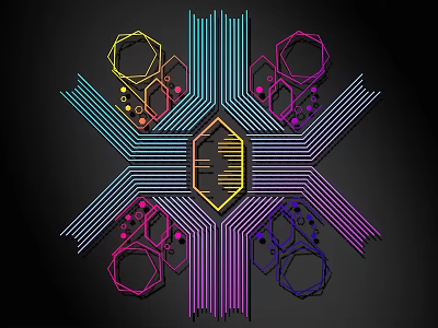 Colorful Abstract Wall Decor With Geometric Hexagons Radial Lines And Multicolored Patterns 3d model