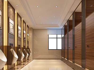 Modern Public Restroom Interior With Urinals Stalls Framed Artworks And Natural Light 3d model