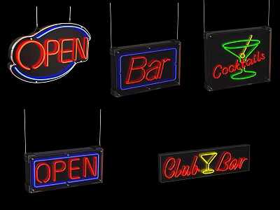 Neon Decorative Lights with OPEN Bar Cocktails Club Signs for Commercial Use 3d model