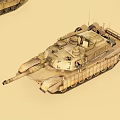 Multiple Military Combat Tanks in Different Colors Arranged on Light Background 3d model