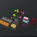 Colorful 3D Scene Components With Trees Furniture And Various Items