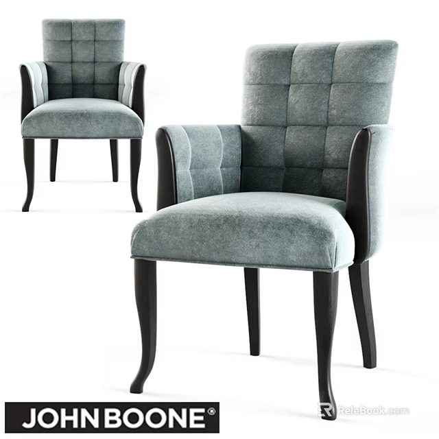 Elegant Light Blue Upholstered Single Chair With Tufted Design And Dark Wooden Legs 3d model 