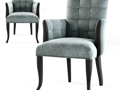 Elegant Light Blue Upholstered Single Chair With Tufted Design And Dark Wooden Legs 3d model