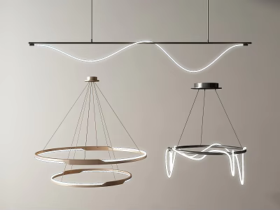 Modern Chandelier With Circular Double Ring And Curved LED Strip Hanging Design 3d model
