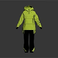 Neon Yellow Outdoor Hooded Jacket With Black Pants And Pockets