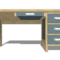 Simple Wooden Desk With Light Wood Top Gray Drawers And Silver Handles