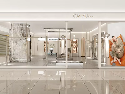 Modern Fashion Clothing Store Interior Design With Display Mannequins And Glass Windows 3d model
