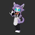 Purple Cat Like Character In Maid Outfit With Blue Eyes And Standing Pose