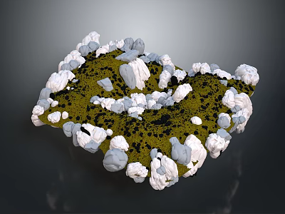 Wood And Stone Natural Decor Elements With Scattered White Stones On Green Moss 3d model