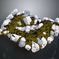 Wood And Stone Natural Decor Elements With Scattered White Stones On Green Moss