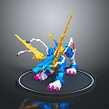 Detailed Blue Dragon Figurine With Yellow Horns Tail And Pink Claws On Black Base