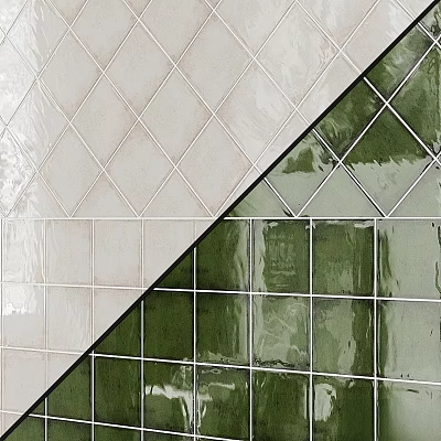 White Diamond Shaped Tiles Combined With Green Square Tiles On Wall Surface 3d model