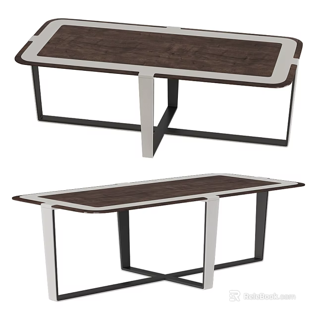 Modern Dining Table With Wooden Top And Sleek Metal Legs Design 3d model 