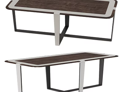 Modern Dining Table With Wooden Top And Sleek Metal Legs Design 3d model