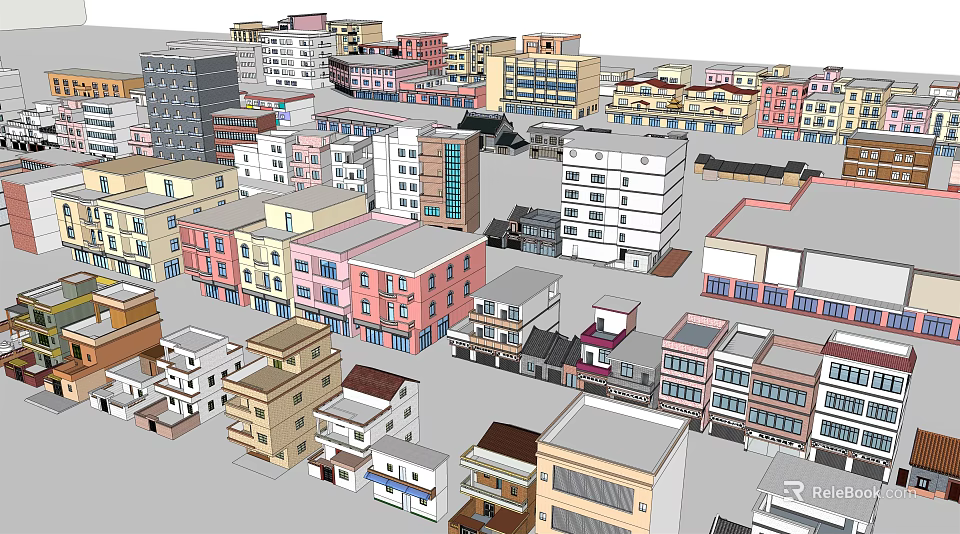 Detailed 3D Urban Building Model Featuring Various Colorful Multi story Residential And Commercial Structures 3d model 