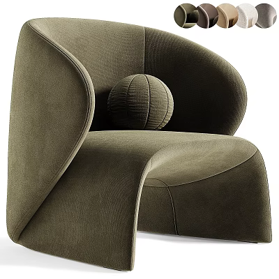 Modern Olive Green Velvet Chair With Curved Design And Decorative Ball 3d model