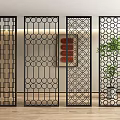 Modern Room Dividers With Geometric Patterns And Decorative Elements In Interior 3d model