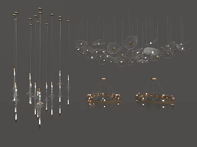Modern Chandeliers With Linear And Circular Designs And Crystal Accents For Interior Decor 3d model