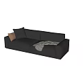 Modern Black Leather Sectional Sofa With Throw Pillows And Blanket On Marble Floor 3d model