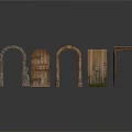 Vintage Wooden Architectural Elements Archway Door And Door Frame With Weathered Surface Details