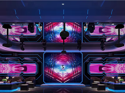 Modern KTV Lounge Interior Design With Colorful Neon Lights Large LED Screens And Comfortable Seats 3d model