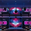 Modern KTV Lounge Interior Design With Colorful Neon Lights Large LED Screens And Comfortable Seats