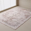 Square Rug With Neutral Beige Light Brown Classic Pattern On Room Floor Near Window