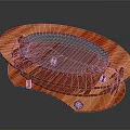 Orange Wooden Oval Coffee Table With Glass Top And Two Layer Modern Design
