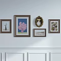 Decorative Frames On White Wall With Floral Seashell And Oval Art 3d model