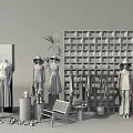 Mannequins Dressed In Stylish Outfits With Hats Bags And Plants In Retail Display Setup