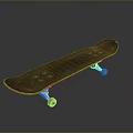Dark Brown Skateboard With Yellow Edge White Wheels And Silver Trucks