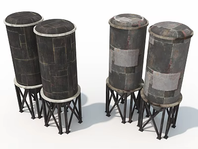 Industrial Water Storage Tanks with Metal Construction Support Legs and Aged Finish 3d model