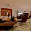 Elegant Modern Front Desk Reception Interior With Lounge Chair Decor Items And Unique Wall Design