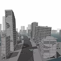 Wireframe Style Detailed Modern Urban Cityscape With Tall Buildings And Street