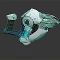 Futuristic Weapon Design Featuring White Blue Green Accents Metallic Handle And Glowing Energy Core