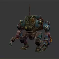 Mechanical Robot Character In Sci Fi Style With Blue Green Armor And Antenna