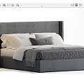 Modern Double Bed With Upholstered Headboard Pillows And Bedside Table 3d model